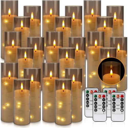 YOROXRG 24 Pack Halloween Decoration Flickering Flameless Candles, Battery Operated LED Candles for New Year, Home Decor, Parties, Wedding,Christmas(D2.2 x H 5 6 7) Grey