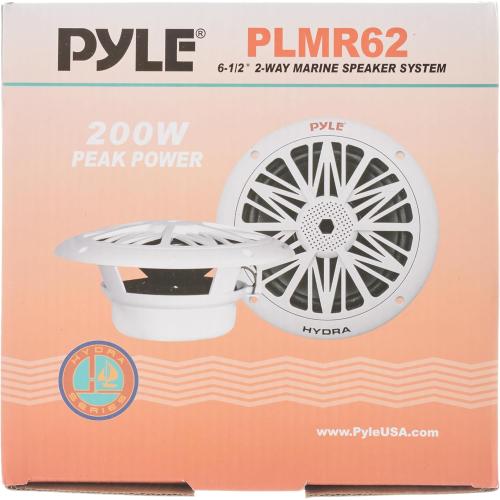 Pyle 6.5 Inch Dual Marine Speakers - 2 Way Waterproof and Weather Resistant Outdoor Audio Stereo Sound System with 200 Watt Power, Poly Carbon Cone and Butyl Rubber Surround - 1 Pair (White)