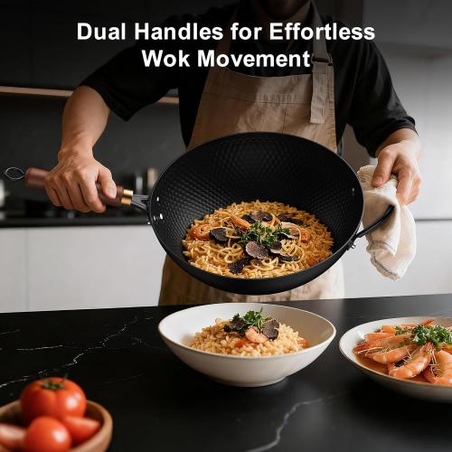 Nonstick Wok, 13-Inch Carbon Steel Wok Pan with Glass Cover, Woks & Stir-Fry Pans for Induction, Electric, Gas, Halogen, All Stoves