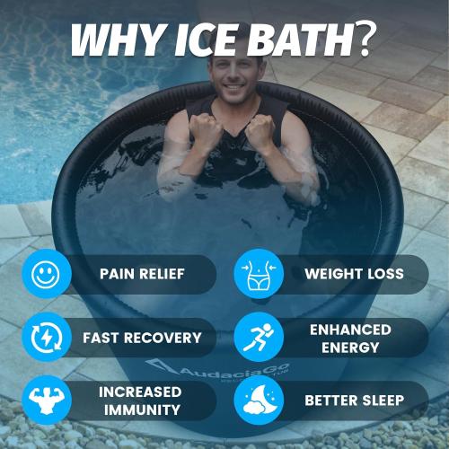 XXL Ice Bath Tub for Athletes, Compatible with Water Chillers, 186-Gallon Inflatable Cold Plunge Tub with Insulated Lid, Step, Thermometer, Water-Absorbent Mat, Portable for Outdoor & Indoor Recovery