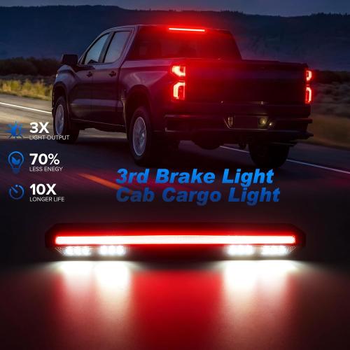 LED Third Brake Light for 2019-2025 Silverado Sierra 1500 2500HD 3500HD | Only for Models without Any Cargo Bed Camera | 3rd Brake Light | Rear Brake Cargo Light | Smoked Len