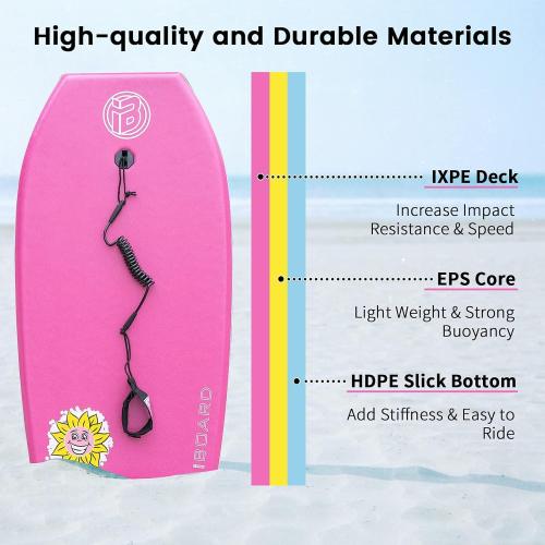 Bodyboard with Wrist Leash Lightweight Body Board for Adults with EPS Core 33/37/41 Inch Choose Color MISSING WRIST LEASH