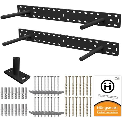 2 x 22 inch Real XL Heavy Duty Floating Shelf Brackets Designed for Long Custom Shelves, Hidden Floating Shelf Hardware, Perfect for Heavy Load in Kitchen, Garage, Mantle (4 inch Rod) Black