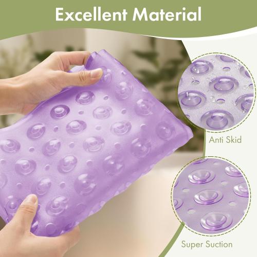 Purple AmazerBath Shower Mat Non Slip 40 x 16 Inches, Shower Stall Mats with Suction Cups and Drain Holes, Non Slip Bath Mat for Tub for Elderly & Kids, Clear Purple