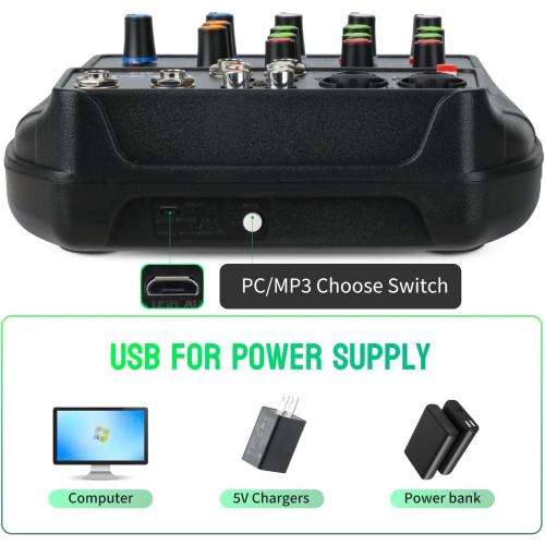 DJ Audio Mixer, DJ Mixers 4 Channel Sound Board with Bluetooth, NEW BAXS Sound Mixer Board XLR/1/4 Interface, USB/MP3 Computer Input 48V Phantom Power Stereo DJ Studio Streaming KTV Stage