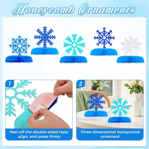 Winter Wonderland Snowflake Party Decorations - 62 Pcs Christmas Onederland 1st Birthday Party Hanging Decor, Blue White Snow Balloons for Ceiling Wall, Paper Banner Flake Streamers for Holiday