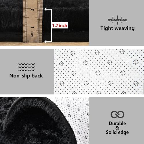 Black Rugs for Living Room Fluffy 5x7 ft Bedroom Rug Non-Slip Area Rugs Shag Carpet for Nursery Kids PlayRoom Dorm Office Indoor Modern Plush Carpets Boys