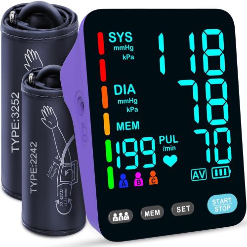 Automatic Upper Arm Blood Pressure Monitor, 3*199 Sets Memory, Purple