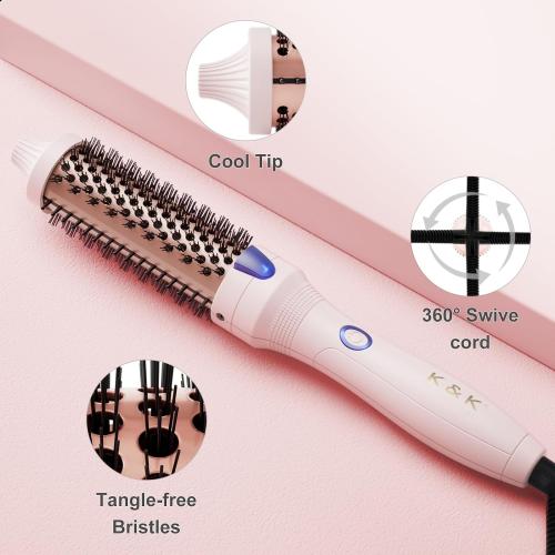 K&K 1.25 Inch Tourmaline Ionic Hot Brush Hair Curler for Loose & Volume Curls, Long Hair Heated Styler, Dual Voltage