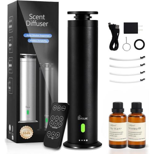 Hotel Collection Diffuser Machine,Remote,Rechargeable,Included 5 Scent Oils,Whisper-Quiet,Aluminum,1500 Sq Ft,Waterless Diffuser - Onyx Black