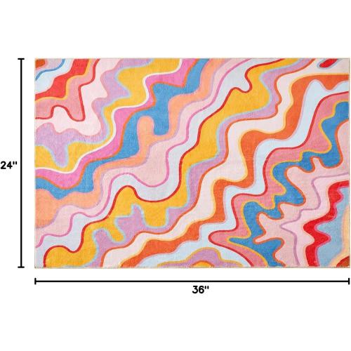 Vintage Abstract Small Area Rug 2x3 Hippie Aesthetic Groovy Striped Cute Bathroom Rug Non-Slip Colorful Orange and Blush Washable Throw Rug for Kitchen Entryway Indoor Doormat