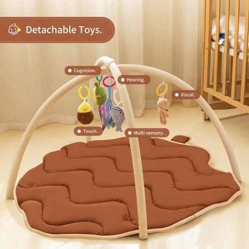 Baby Play Gym Mat, Tummy Time Mat with 5 Detachable Toys, Oversize Cute Pinecone Shape, Large Sensory Playmat for Floor, Newborn Infant Baby Essentials Shower Gift 6-9-12 Months, Brown