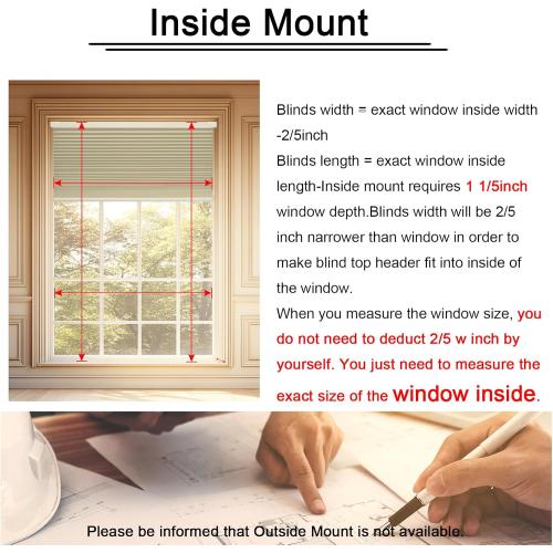 Cordless Cellular Shades, No Drill No Tools Honeycomb Window Blinds, Blackout Light Blocking Cellular Shades for Window, Thermal Insulation Blinds, Easy to Install, Light Cream 32W x 64H
