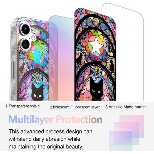 Compact Case for iPhone 16 cat Design,Cute Holographic Soft Slim TPU Shockproof Protective Bumper Phone Cases Cover for Women Girls man Aesthetic Glitter Shiny