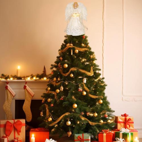 Angel Christmas Tree Topper, 12.6 White Angel Treetopper, 10-Light Angel Tree Topper with Wings, Indoor Christmas Decors, Xmas Home Ornaments (White)