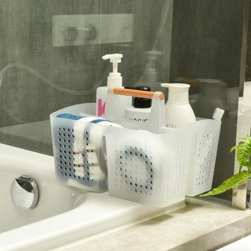 BLACK Portable Shower Caddy Basket with Compartments, Plastic Divided Cleaning Caddy Organizer Storage Tote with Handle for Bathroom, College, Dorm Room Essentials, Black