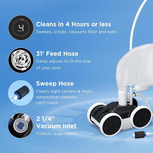 MAKHOON Upgrade Pool Pressure Side Sweeper: Professional Solution for Cleaning Your Swimming Pool (Four Wheels are Better Than Three) Need 1.5 Female Thread Pool Booster Pump Inlet, 4 Bar Pressure