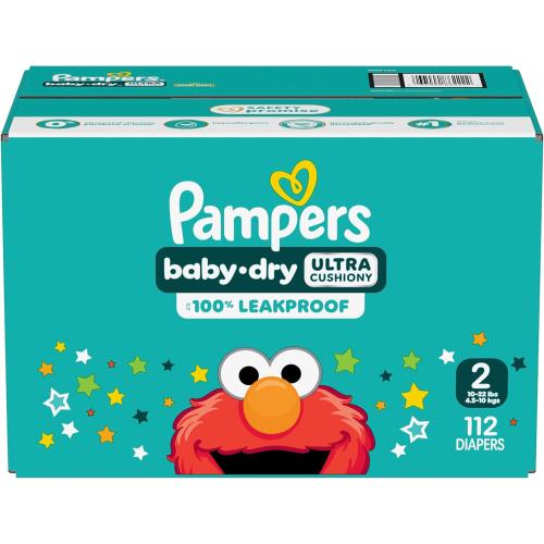 Pampers Diapers - Baby Dry - Size 2, 112 Count, Absorbent Disposable Infant Diaper (Packaging May Vary)