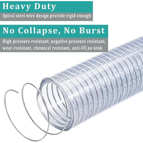 Flexible Hose 1 1/2 id - 10ft Clear PVC Spiral Steel Wire Reinforced Vinyl Tubing 1.5 inch Plastic Vacuum Pipe Flex Suction Hose for Dust Collection Boat Marine Pump, Drain Water Fuel Gas