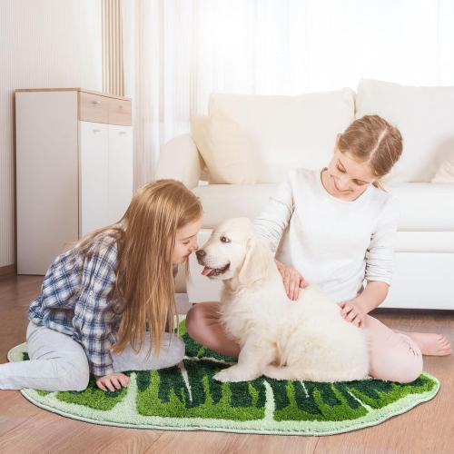 Leaf Kids Rug Green Bathroom Runner Rug Small Cute Bath Mat Nursery Boho Area Rug Non Slip Long Carpet for Bedroom Children Room Kitchen Monstera Plant Home Decor 20x47 inch
