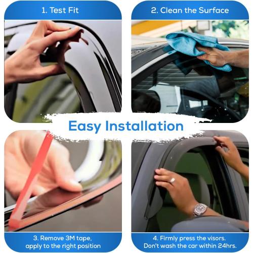 IG Window Visor for 1980-1996 Ford Bronco & F150-F350, Rain Guard Tape-On Durable Side Vent Window Deflector for Ford F250 HD 1997