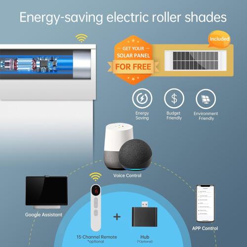 DENFOON Motorized Blinds with Remote,Thermal Electric Blinds【Solar Panel】,Customizable Automatic Roller Shades, Blackout Remote Control Blinds for Windows Upgrade to Smart Blinds, White,34 W x 72 H