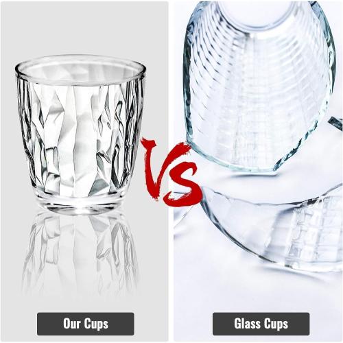 Topsky 10-ounce Water Tumblers | Set of 4 Transparent Unbreakable Drinking Glasses Clear Acrylic Reusable Juice Wine Cups for Home Picnic Party, Dishwasher Safe, Stackable (Transparent)
