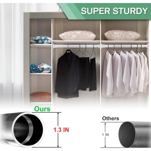 Closet Rods for Hanging Clothes, 1.3 Inch Diameter Heavy Duty Closet Rod 17-39 Inch Adjustable Clothes Hanging Bar Matte White Shower Curtain Rods for Closet, Wardrobes, Bathroom, Windows