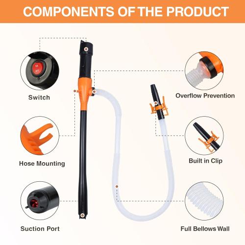 Portable Transfer Pump Battery Operated Electric Siphon Pump for Gas Fuel Diesel Transfer 3.5GPM Flow Oil Extractor - Ideal Gasoline Transfer Pump Easy to Use Hand Fuel Pump, JM-CYB04