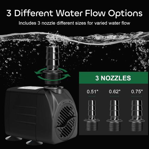 GROWNEER 550GPH Submersible Pump 30W Fountain Water Pump, 2000L/H, with 7.2ft High Lift, 3 Nozzles for Aquarium, Fish Tank, Pond, Hydroponics, Statuary