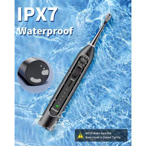 Electric Toothbrush with Water Flosser,Professional Flossing Toothbrush Combo for Teeth Cleaning Plaque Removal with 4 Replacement Heads, 3 Brush Modes & 5 Floss Speeds,Black