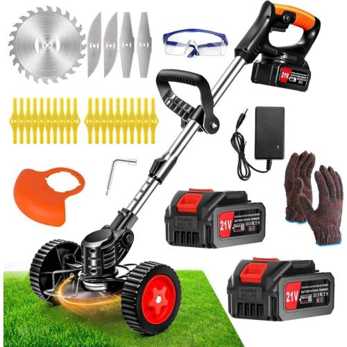 Cordless Weed Wacker Electric Grass Trimmer with 21v 4.0Ah Battery Powered,3-in-1 Brush Cutter Weed Cutter Lawn Trimmer,with Wheels Adjustable Lightweight for Lawn, Garden, Yard Care