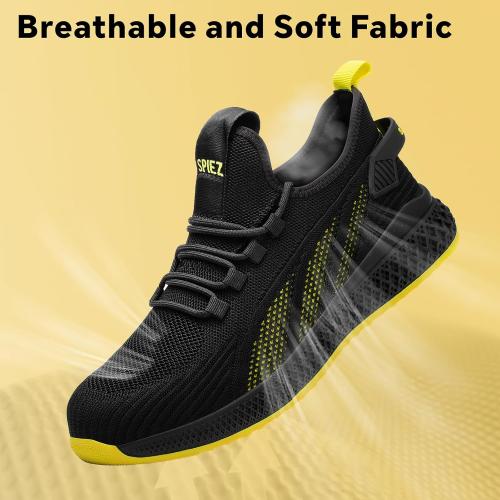 SPIEZ Unisex Safety Shoes for Men 8.5 Women 9.5, Breathable Work Sneakers | Lightweight Composite Toe Shoes Puncture Proof Slip on Safety toe Shoes for Manufacturing Work, Warehouse, Construction