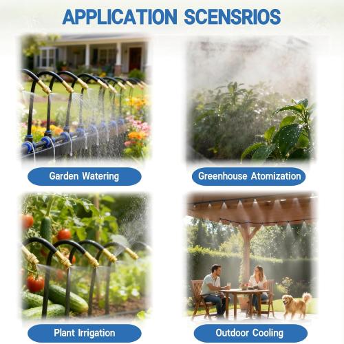 360° Adjustable Drip Irrigation System - 50FT 15/32 inch Hose | High Water Flow，No Drying Out，Garden Watering Atomizing System with 16 Copper Nozzles，suitable for gardens, patios, plants