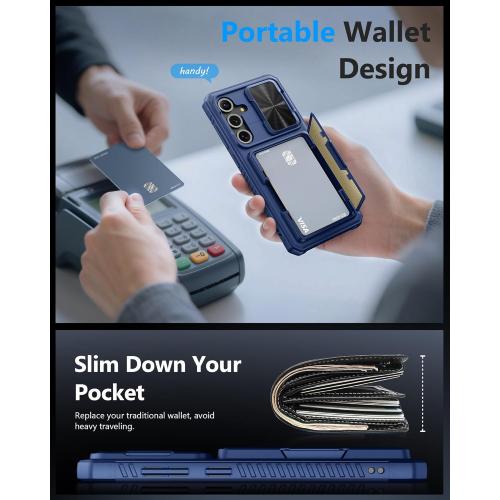 ATATOO for Samsung Galaxy S25 FE Wallet Case, Built-in Card Holder (3-5 Cards) & Slide Camera Cover & RFID Blocking, Military Grade Protection, Shockproof Cover Case for Galaxy S25 FE 6.7 2025, Blue