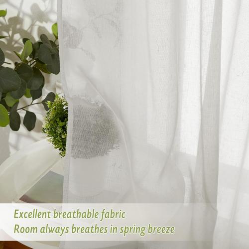PONY DANCE Linen Curtains 96 inches Long - 2 Panels Natural Flax Blended Sheer Drapes for Living Room, Window Treatments Panels for Patio Glass Door/Bedroom, 52 x 96 in, Natural