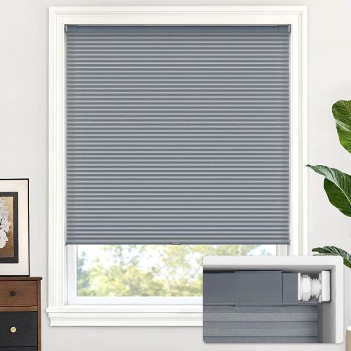 LazBlinds Cordless Cellular Shades, No Tools No Drill Light Filtering Honeycomb Shades Pleated Blinds for Windows, 32'' W x 64'' H, Dark Grey