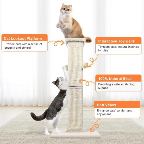 Cat Scratching Post 33 Inch Nature Sisal Cat Scratch Post for Indoor Cats, Large Cat Scratcher Protect Your Furniture, for All Breeds
