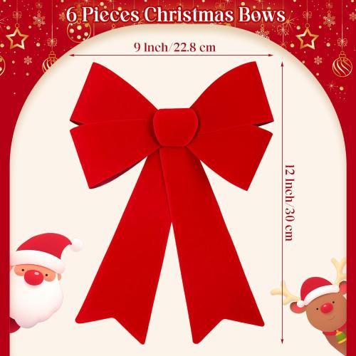Aneco 6 Pieces Red Christmas Bows Holiday Christmas Wreaths Bows 12 x 9 Inches Xmas Red Velvet Decoration Bow for Xmas Party Decoration
