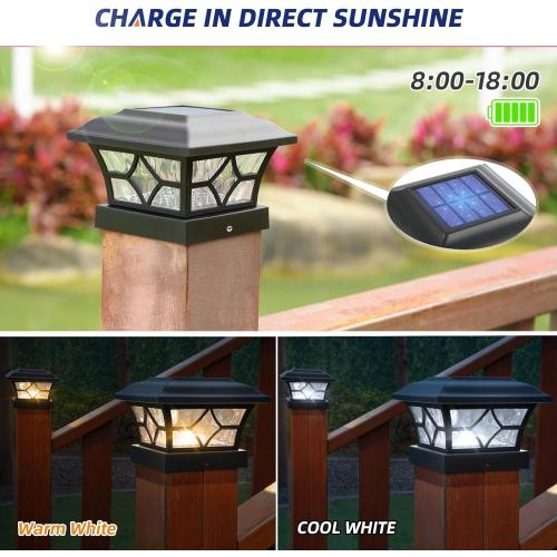 APONUO Solar Post Cap Lights 12 Pack with 1000mAh Battery - for 4x4 5x5 6x6 Fences, Larger Size & Longer Lasting, 2-Mode, IP64 Waterproof, for Fence Deck Patio Porch Yard (Black)