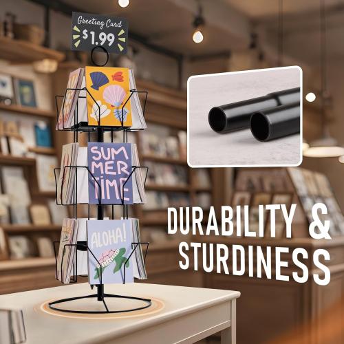 ANBOXIT Greeting Card Display Stand Rotating Rack Holder, for Postcard Sticker Retail, Metal Black, 12 Display Pockets