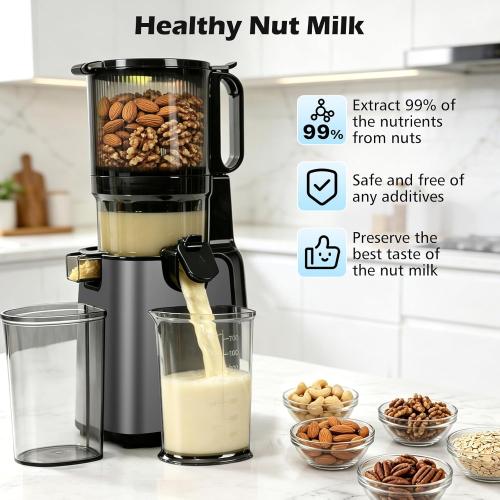 Juicer Machines with 5.8 Large Chute, 2-in-1 Cold Press Juicer for Whole Vegetables Fruits 400W, Masticating juicer Easy to Clean Juice Extractor Machine for Making Nut Mike, Juice, Premium Gray