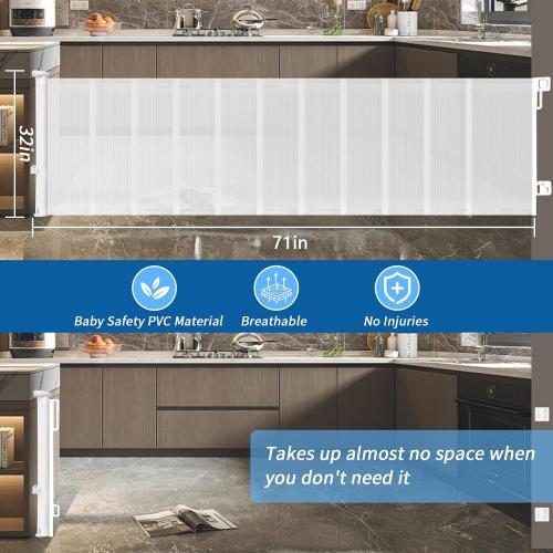 Huafly 71 Inch Retractable Baby Gates, no Drilling Baby Gates for Large Openings, Child Gates, Safety Gates, Extra Long Dog Gates on Doorways, Stairs, Outdoor, Indoor (White, 71 Inch)