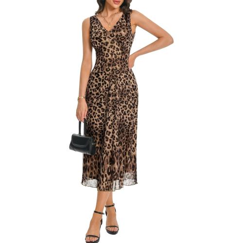 Women's Large Sexy V Neck Sleeveless Mesh Maxi Dresses Summer Casual Elegant Long Floral Dress Wedding Guest Cocktail Party