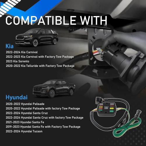 4 Way Trailer Wiring Harness Kit Compatible with 2019-2024 Hyundai Santa Fe Palisade Santa Cruz Tucson 2020-2024 Kia Carnival Sorento Telluride 4-Pin Towing Hitch Wiring Kit Replaces 56420