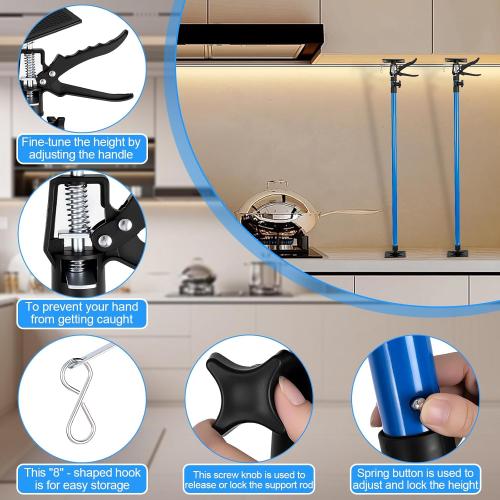 Cabinet Jacks 2Pcs, Adjustable Support Pole 45 to 114, Telescopic Steel 3rd Hand Support Pole for Cabinet Jack, Cargo Bar, Drywall Installations, Support Rod Dust Barrier Poles Bearing Up to 154 lbs