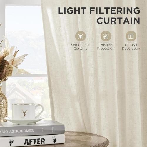 Joydeco Linen Curtains 96 inch Length 2 Panel Set, Light Filtering Curtain for Living Room Bedroom, 52 inch Wide Drapes with Rod Pocket Back Tab (96 Lx52 W, Ivory on Linen)