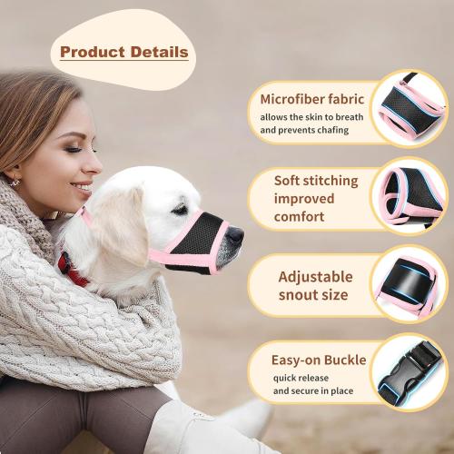 HEELE Dog Muzzle Nylon Soft Anti-Biting Barking Secure,Mesh Breathable Pets Muzzle for Small Medium Large Dogs 4 Colors 4 Sizes (L, Pink)