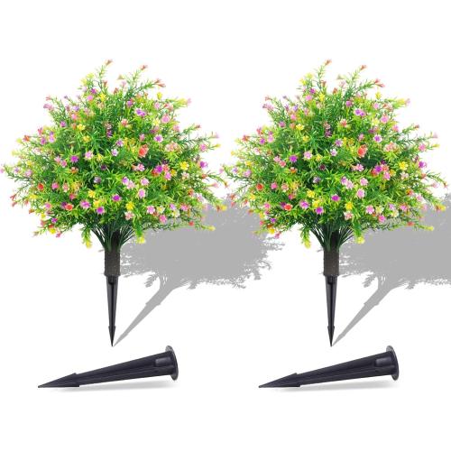 Artificial Topiary Boxwood Ball Trees with Ground Spike Set of 2 22 Outdoor Faux Plants Realistic Fake Bushes Lifelike Shrubs Decorations for Outdoor Indoor Front Porch Garden (Colourful, 22in)