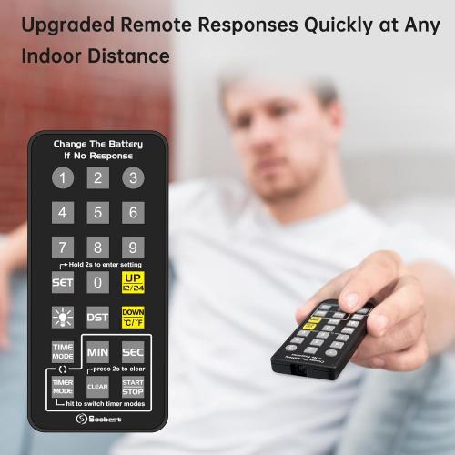 Soobest Large Display Digital Wall Calendar Clock with Date Day of Week, Alarm Clock for Bedroom Desk, Timer for Home Gym Workout 6 Dimmer Auto DST 12/24hr with Remote and Temperature(White)